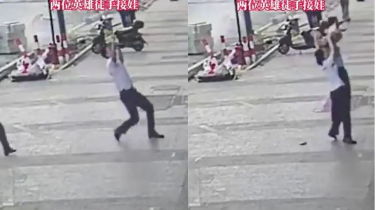 On Camera, Man Catches Two-Year-Old Girl After She Falls From Fifth Floor Window In China
